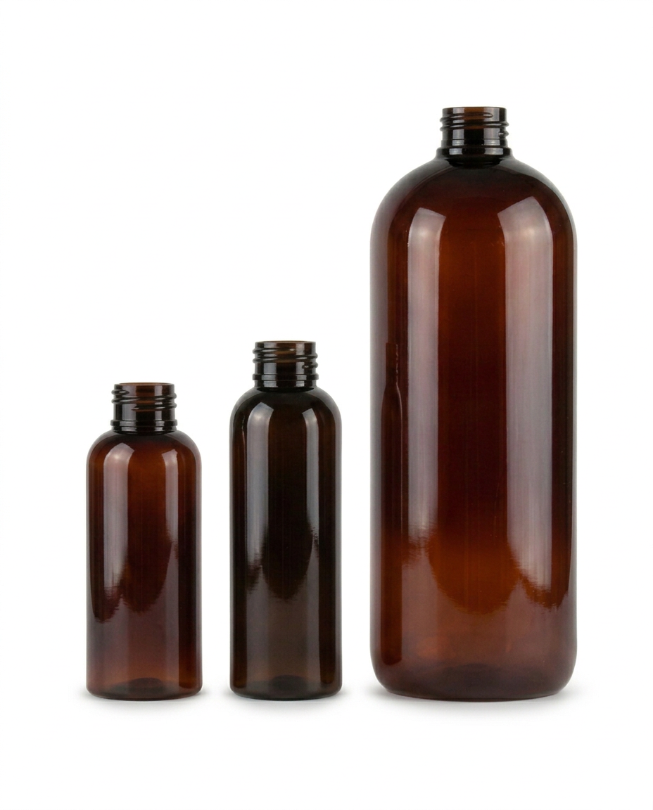 Amber PET Boston Bottles - Tall