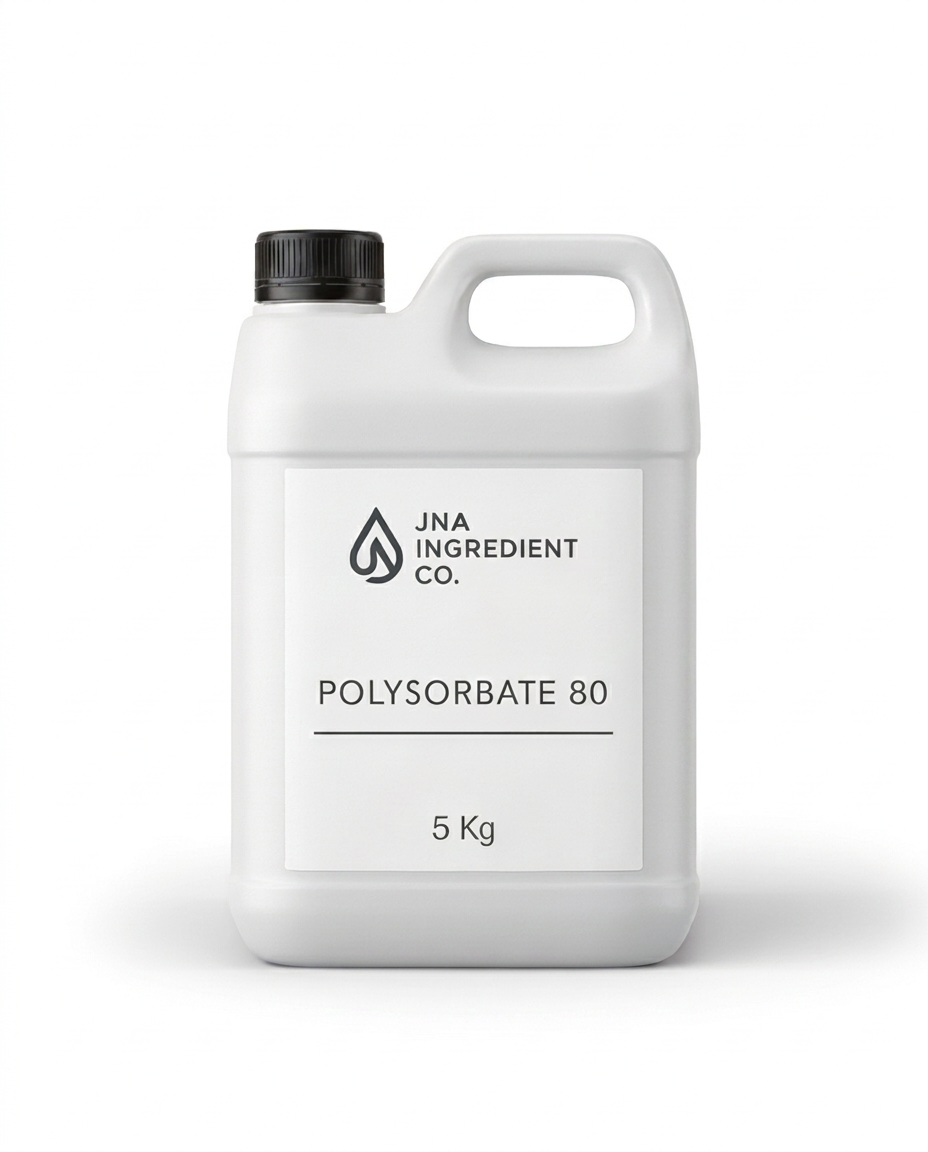 Cosmetic‑grade Polysorbate 80 photographed in editorial, ingredient‑focused composition for high‑performance emulsification in skincare.