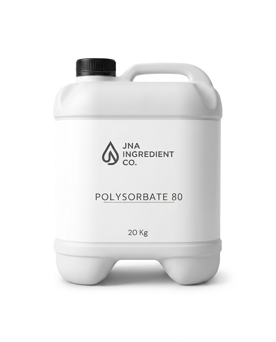Professional‑grade Polysorbate 80 active in clean, white packaging designed for serums, cleansers, and oil‑in‑water emulsions. Bulk/Wholesale quality.
