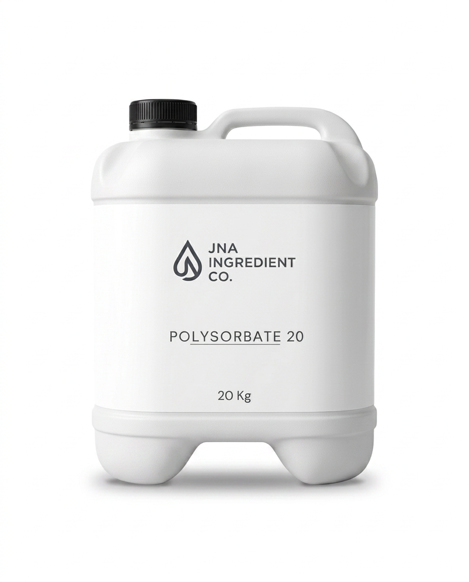 Professional‑grade Polysorbate 20 active in clean, white packaging designed for serums, facial mists, and oil‑in‑water emulsions