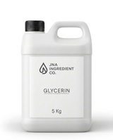 A 5 kg white plastic jug of Glycerin with a black cap and a white label from JNA Ingredient Co., shown on a clean white background.