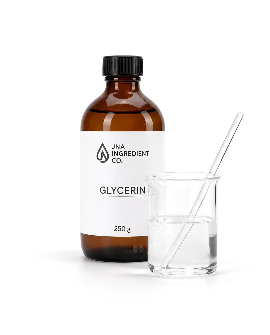 Glycerin premium humectant displayed in spa‑like lighting to highlight purity, hydration benefits, and skin‑conditioning performance