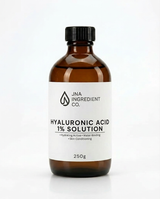 JNA Ingredient Co. Hyaluronic Acid 1% Solution in amber bottle, a cosmetic‑grade humectant used for deep hydration and moisture retention in skincare formulations