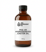 An amber glass bottle of JNA Ingredient Co. PEG-40 Hydrogenated Castor Oil, 250g, showcased in luxury minimalist bottle for emulsifying, dispersing, and stabilising water‑based skincare formulations