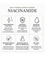 Formulator‑ready Niacinamide powder displayed in clean, editorial composition for brightening, soothing, and oil‑balancing skincare applications